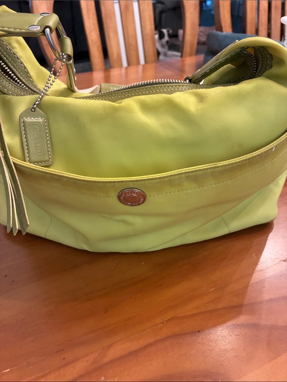 Coach Lime Green Nylon Shoulder Bag with Tassel